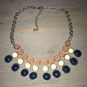 Nude, white & navy blue statement necklace